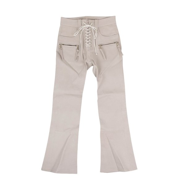 UNRAVEL PROJECT Ice Gray Leather Lace-Up Front Cropped Pants Size 27 $2170 - Picture 1 of 4